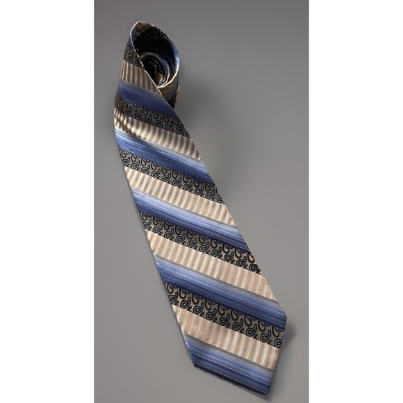 Martin Wong Other - Screenplay Martin Wong Neckwear Tie Blue Gold Contrasting Stripe 100% Silk JBHS